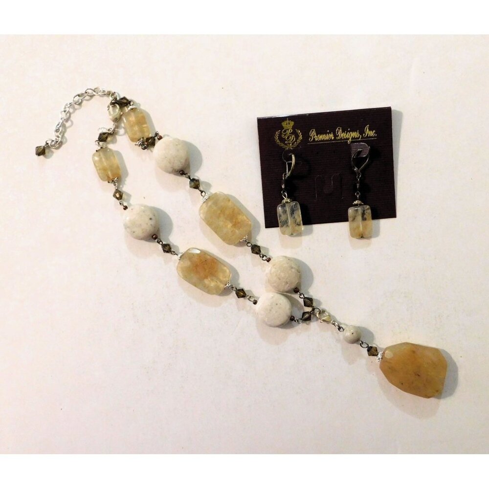 Premier Designs Sand Dunes Necklace Earrings Natural Stones Removable Pendant